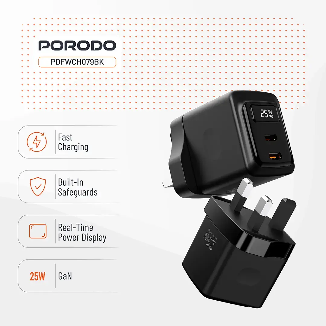 Porodo GaN 25W Dual USB-C Wall Charger 3 Porodo GaN 25W Dual USB-C Wall Charger - Image 3
