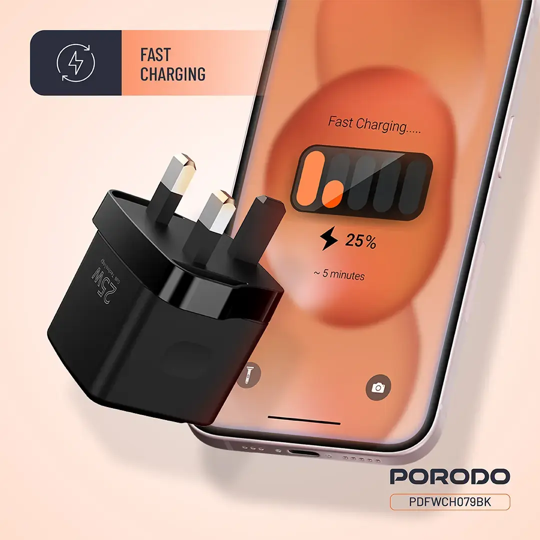 Porodo GaN 25W Dual USB-C Wall Charger 4 Porodo GaN 25W Dual USB-C Wall Charger - Image 4