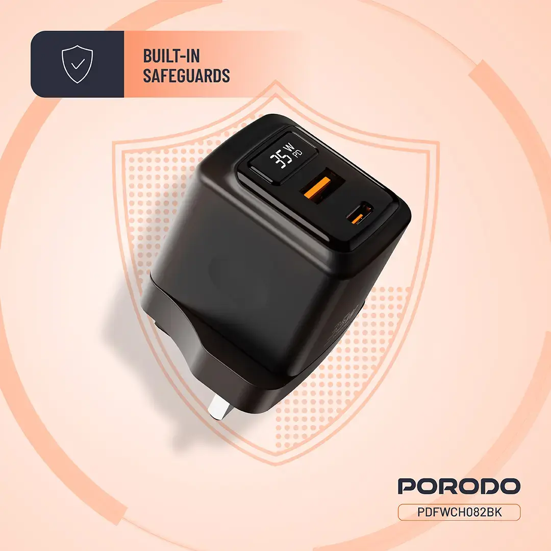 Porodo GaN 35W Dual Port Wall Charger with Power Display 5 Porodo GaN 35W Dual Port Wall Charger with Power Display - Image 5