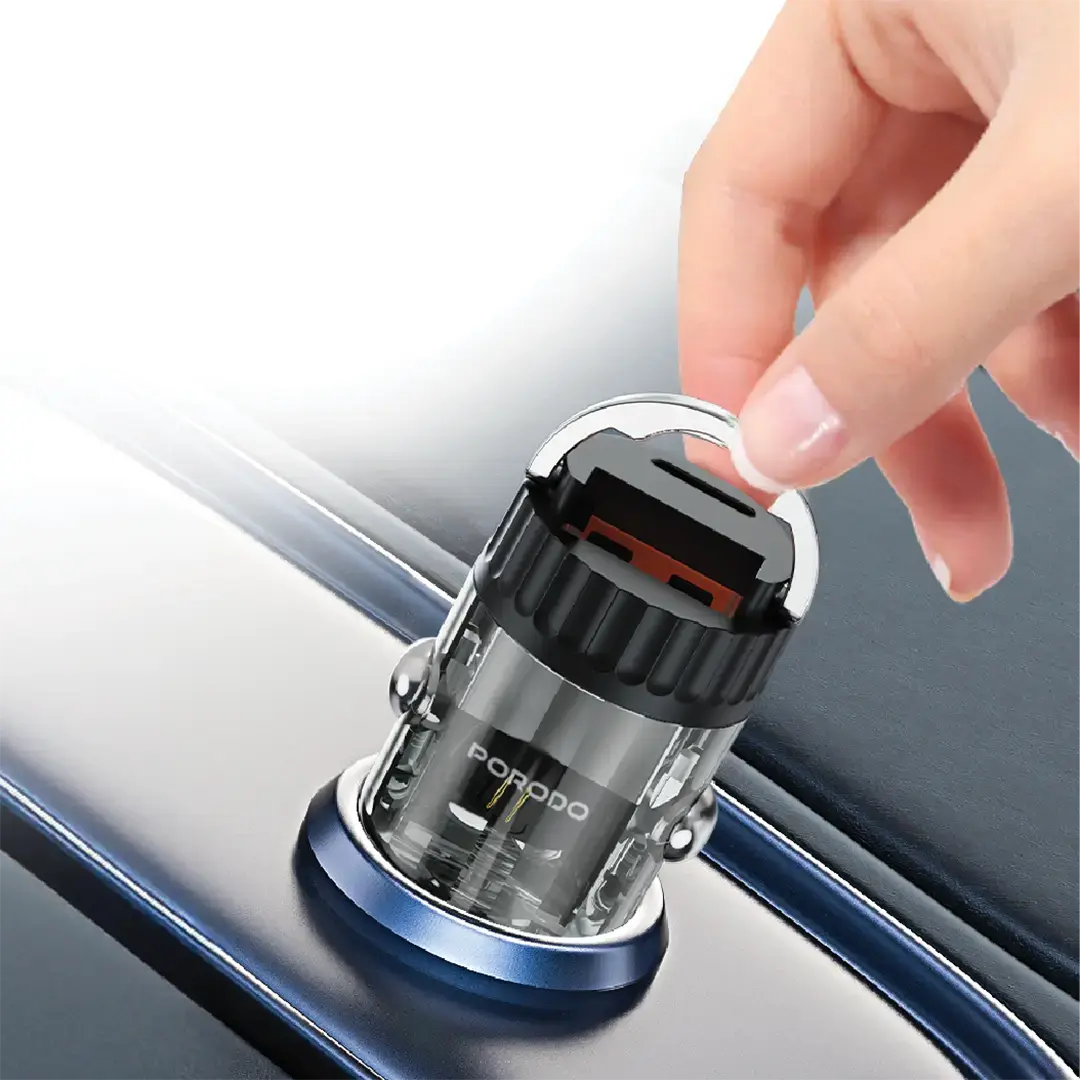 Porodo Dual Port Transparent Car Charger With Pull Ring Handle 3 Porodo Dual Port Transparent Car Charger With Pull Ring Handle - Image 3