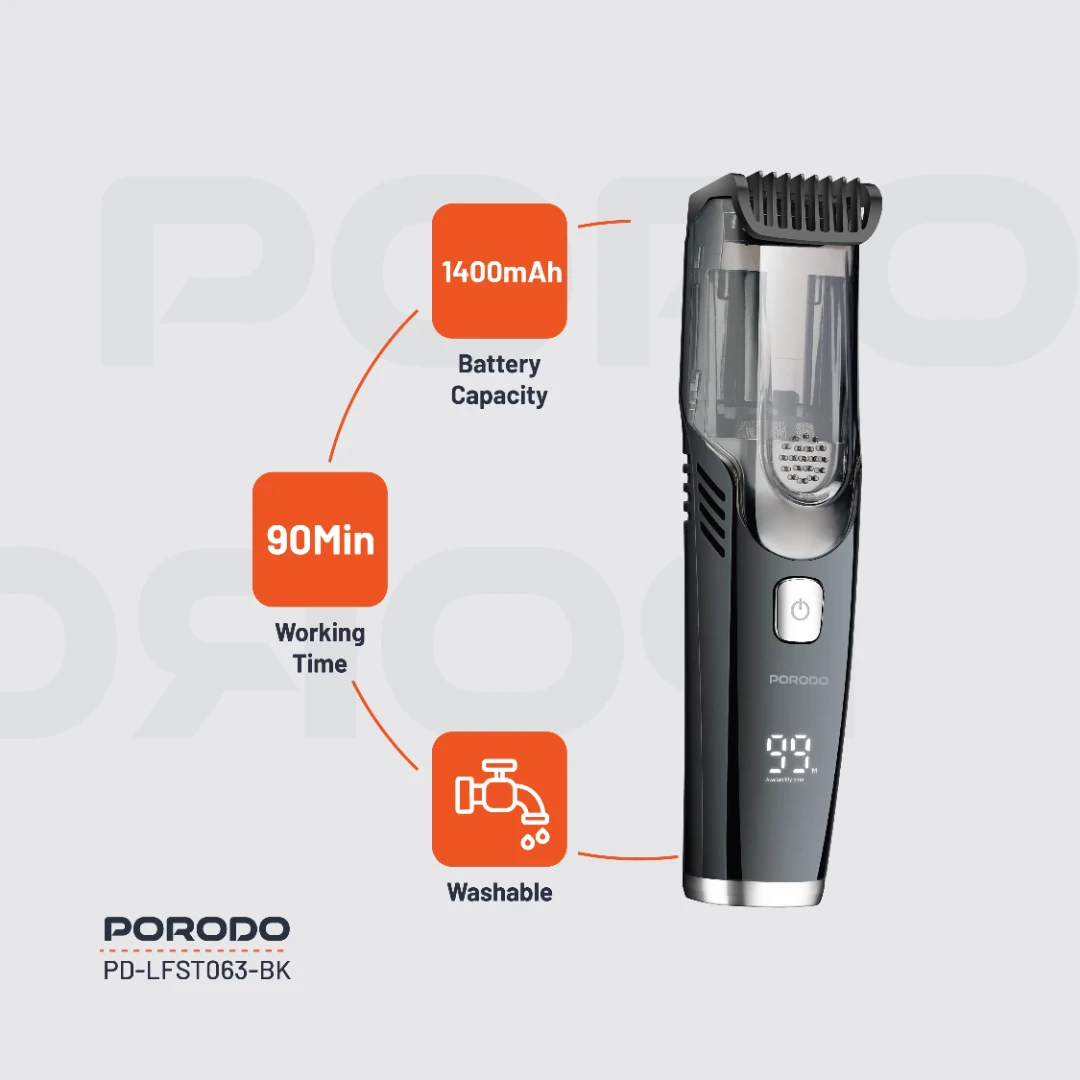 Porodo Lifestyle Air Suction Beard & Body Trimmer 5 Porodo Lifestyle Air Suction Beard & Body Trimmer - Image 5