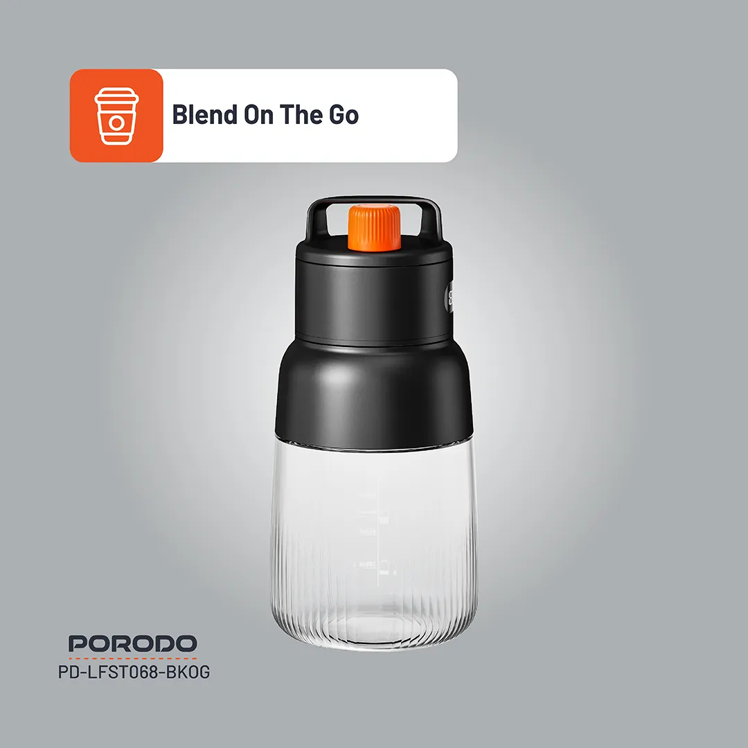 Porodo Lifestyle Blend & Sip Portable Blender - Black/Orange 2 Porodo Lifestyle Blend & Sip Portable Blender - Black/Orange - Image 2