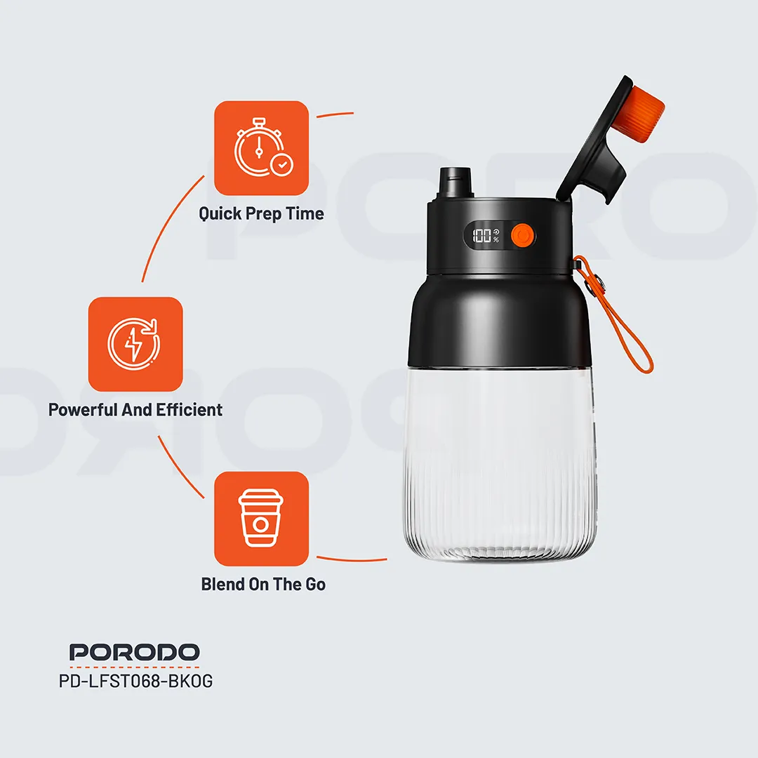 Porodo Lifestyle Blend & Sip Portable Blender - Black/Orange 4 Porodo Lifestyle Blend & Sip Portable Blender - Black/Orange - Image 4