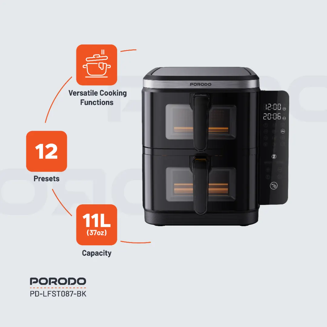 Porodo Lifestyle Double Stack Air Fryer with 12 Presets 3 Porodo Lifestyle Double Stack Air Fryer with 12 Presets - Image 3