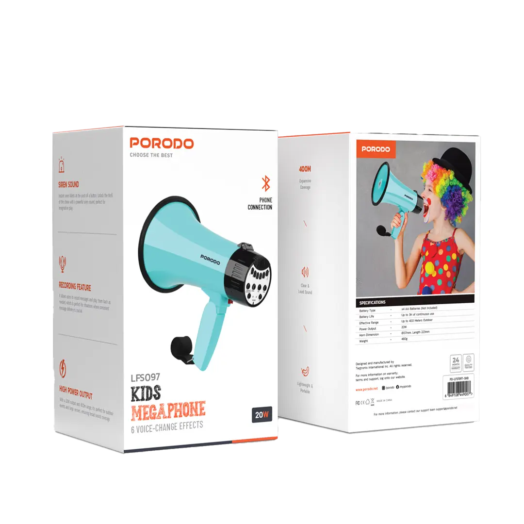 Porodo Kids Megaphone - Sky Blue 2 Porodo Kids Megaphone - Sky Blue - Image 2