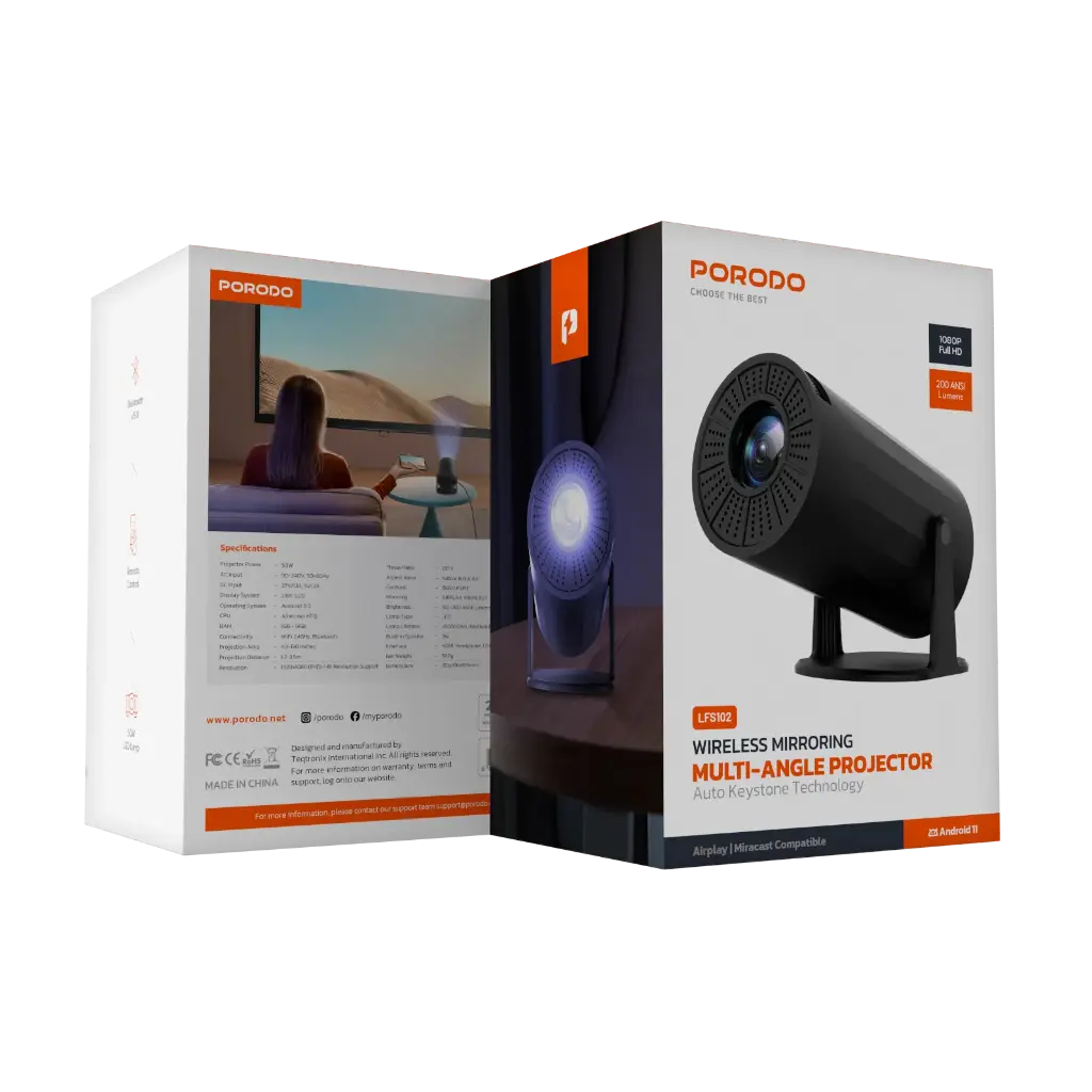 Porodo Wireless Mirroring Multi-Angle Projector 6 Porodo Wireless Mirroring Multi-Angle Projector - Image 6