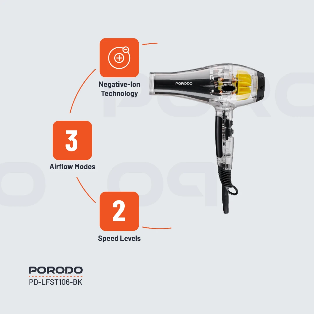 Porodo Lifestyle Crystal Shell Hair Dryer 3 Porodo Lifestyle Crystal Shell Hair Dryer - Image 3