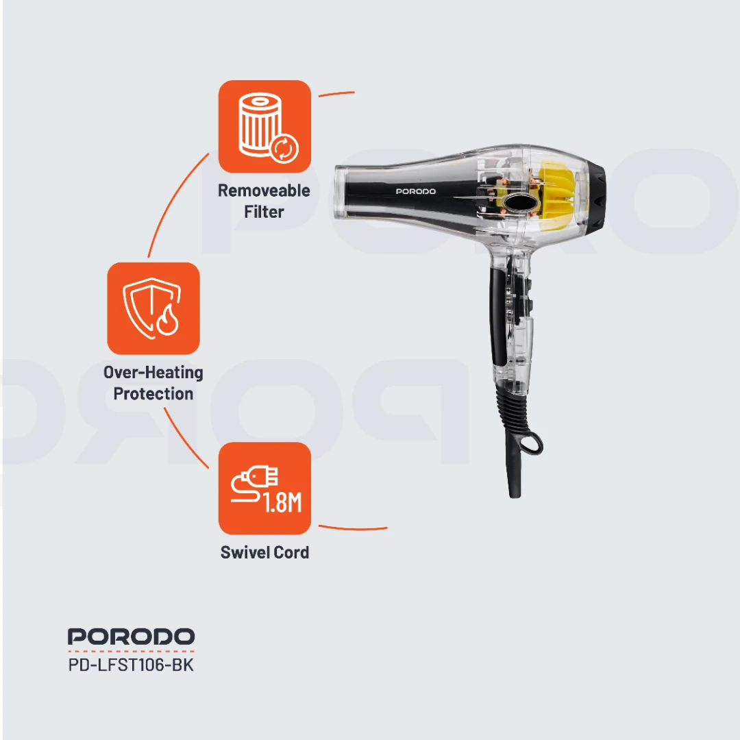 Porodo Lifestyle Crystal Shell Hair Dryer 4 Porodo Lifestyle Crystal Shell Hair Dryer - Image 4