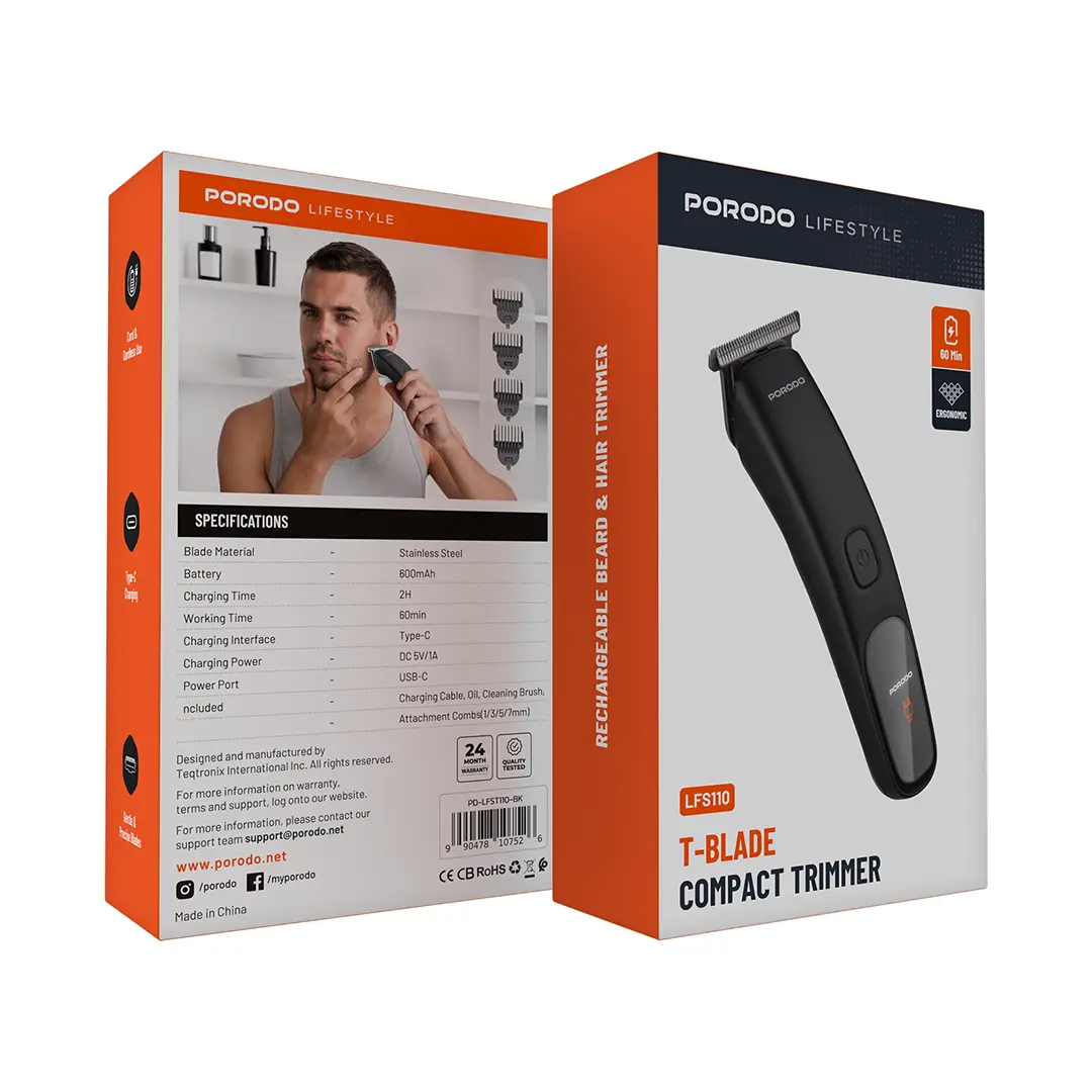 Porodo Lifestyle T-Blade Hair Trimmer 600mAh 2 Porodo Lifestyle T-Blade Hair Trimmer 600mAh - Image 2