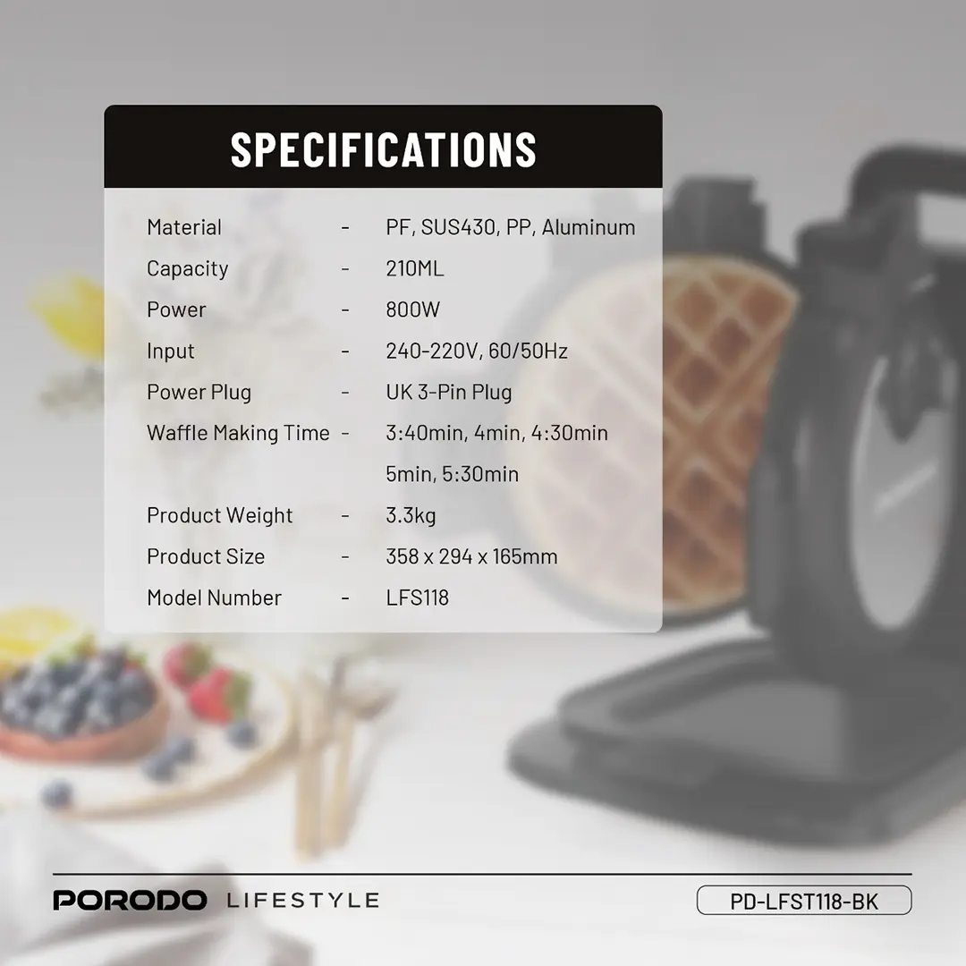 Porodo Lifestyle Vertical Waffle Maker 2 Porodo Lifestyle Vertical Waffle Maker - Image 2