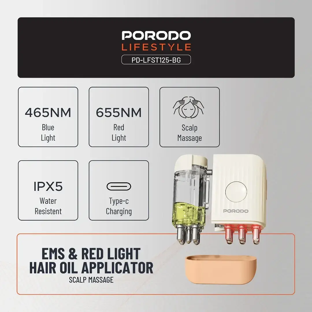 Porodo Lifestyle EMS & Red Light Hair Oil Applicator & Scalp Massage 4 Porodo Lifestyle EMS & Red Light Hair Oil Applicator & Scalp Massage - Image 4