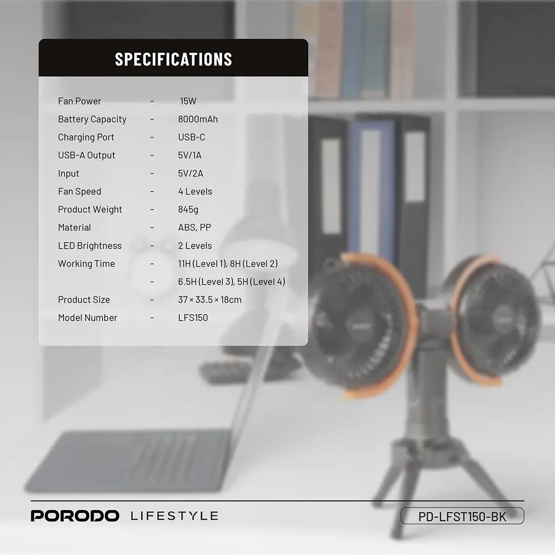 Porodo Lifestyle Dual-Head Oscillating Fan 2 Porodo Lifestyle Dual-Head Oscillating Fan - Image 2