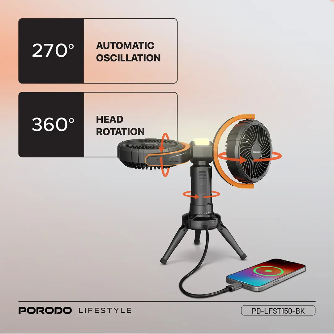 Porodo Lifestyle Dual-Head Oscillating Fan 5 Porodo Lifestyle Dual-Head Oscillating Fan - Image 5