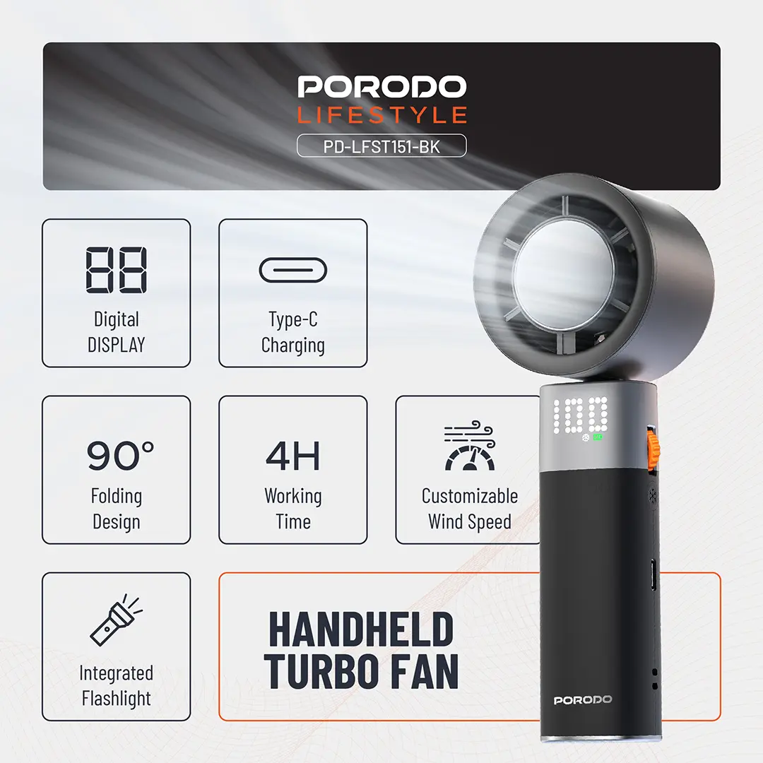 Porodo Lifestyle Handheld Turbo Fan 3 Porodo Lifestyle Handheld Turbo Fan - Image 3