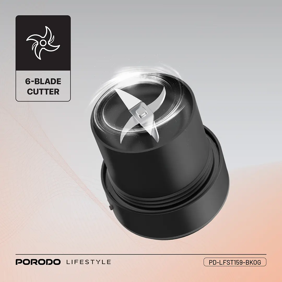 Porodo Lifestyle 6-Blade Portable Blender - Black/Orange 5 Porodo Lifestyle 6-Blade Portable Blender - Black/Orange - Image 5