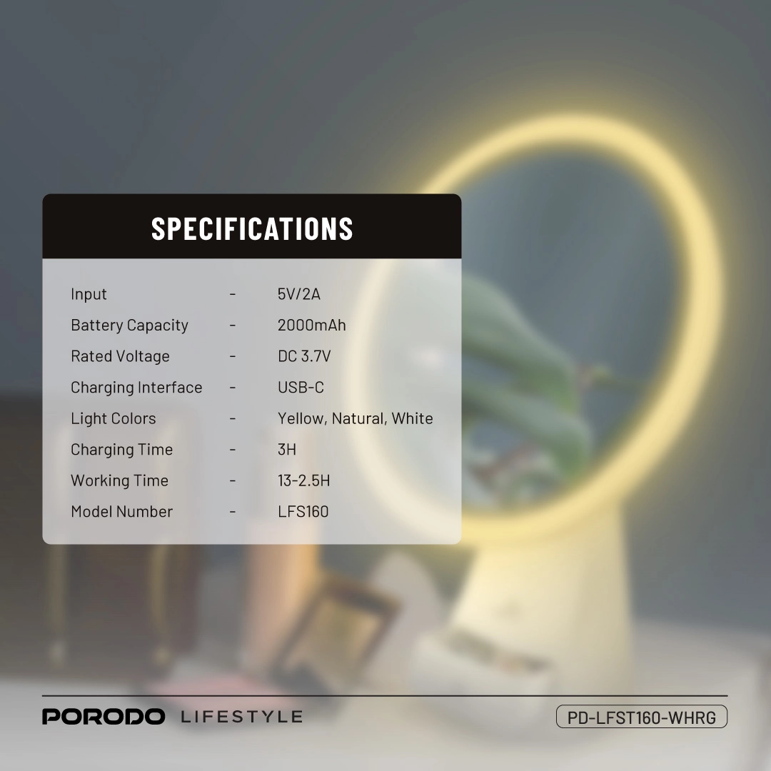 Porodo lifestyle Led Illuminated Mirror - White/Rose Gold 2 Porodo lifestyle Led Illuminated Mirror - White/Rose Gold - Image 2