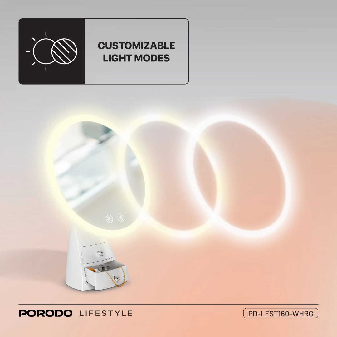 Porodo lifestyle Led Illuminated Mirror - White/Rose Gold 4 Porodo lifestyle Led Illuminated Mirror - White/Rose Gold - Image 4