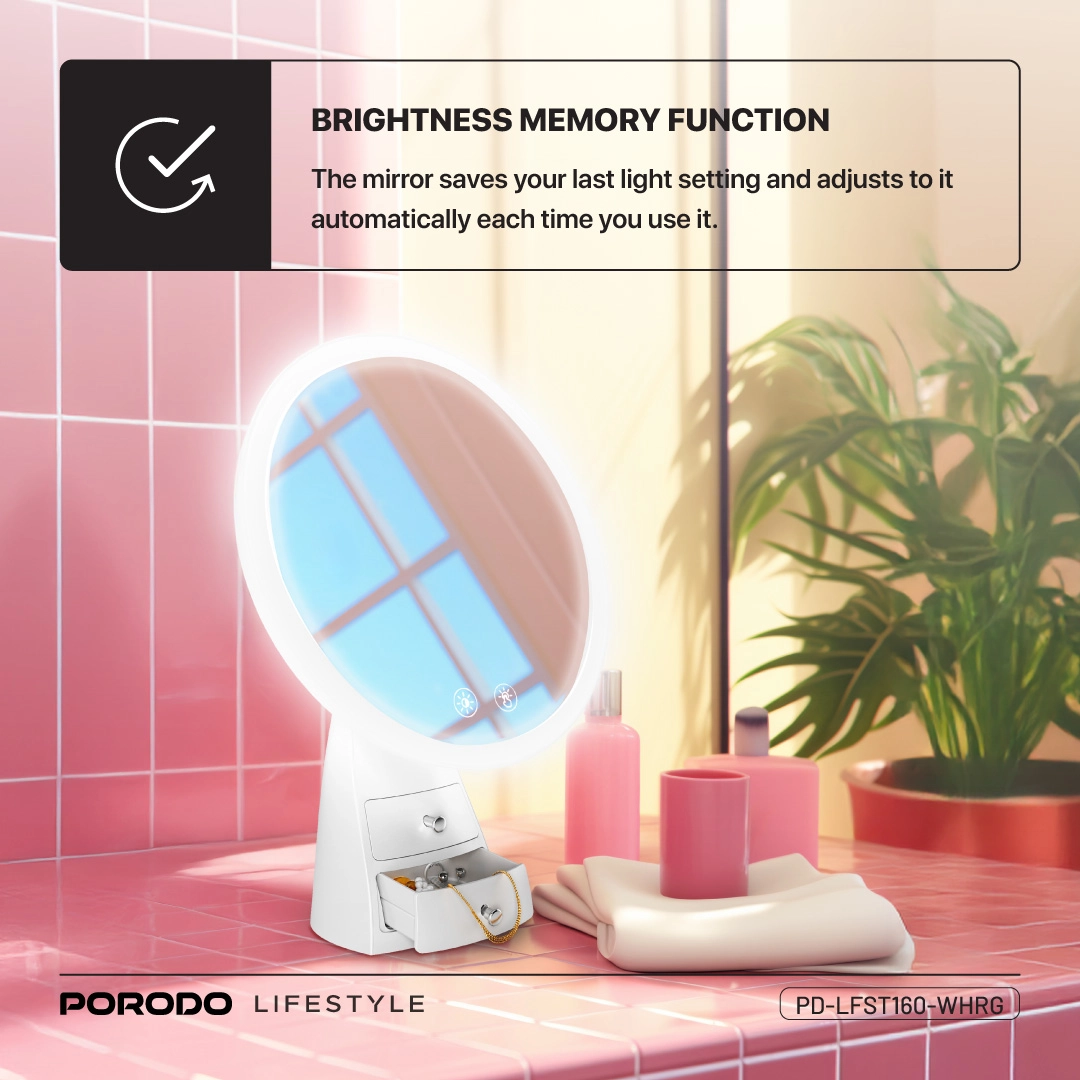 Porodo lifestyle Led Illuminated Mirror - White/Rose Gold 5 Porodo lifestyle Led Illuminated Mirror - White/Rose Gold - Image 5