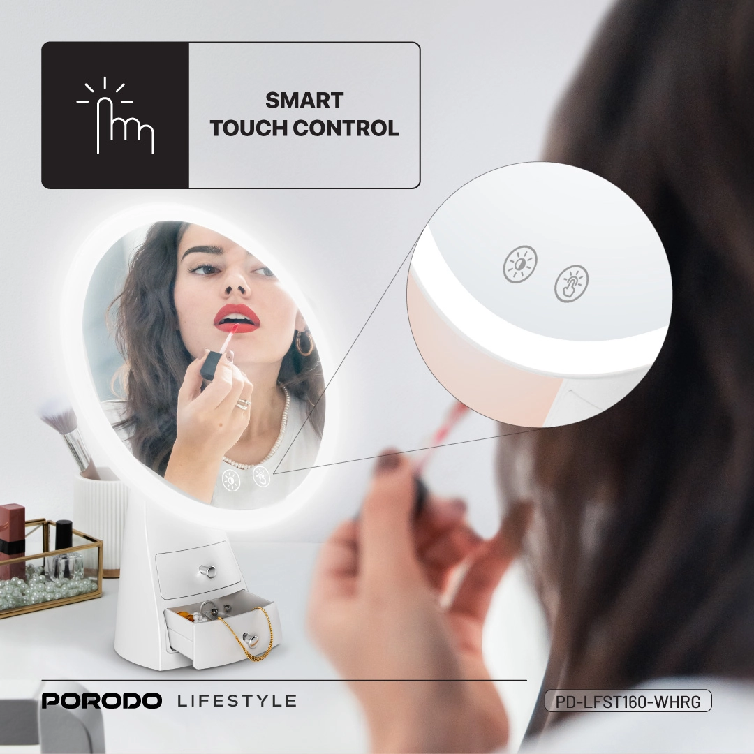 Porodo lifestyle Led Illuminated Mirror - White/Rose Gold 6 Porodo lifestyle Led Illuminated Mirror - White/Rose Gold - Image 6