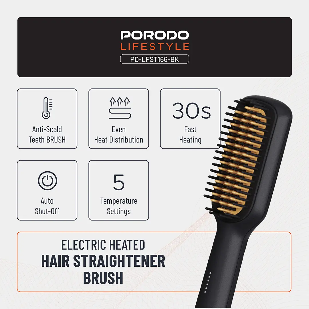 Porodo Lifestyle Electric Heated Hair Straightener Brush 3 Porodo Lifestyle Electric Heated Hair Straightener Brush - Image 3