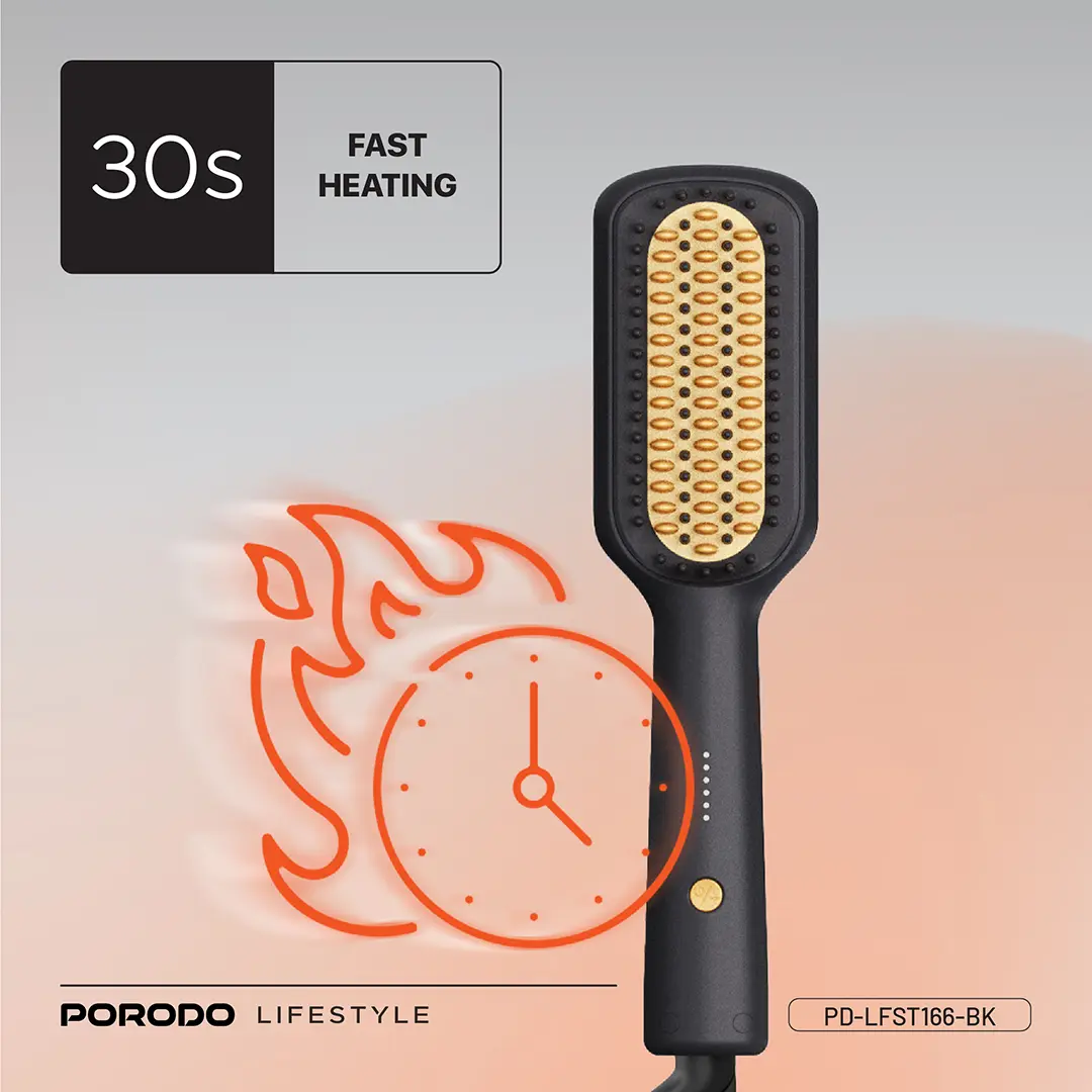 Porodo Lifestyle Electric Heated Hair Straightener Brush 4 Porodo Lifestyle Electric Heated Hair Straightener Brush - Image 4