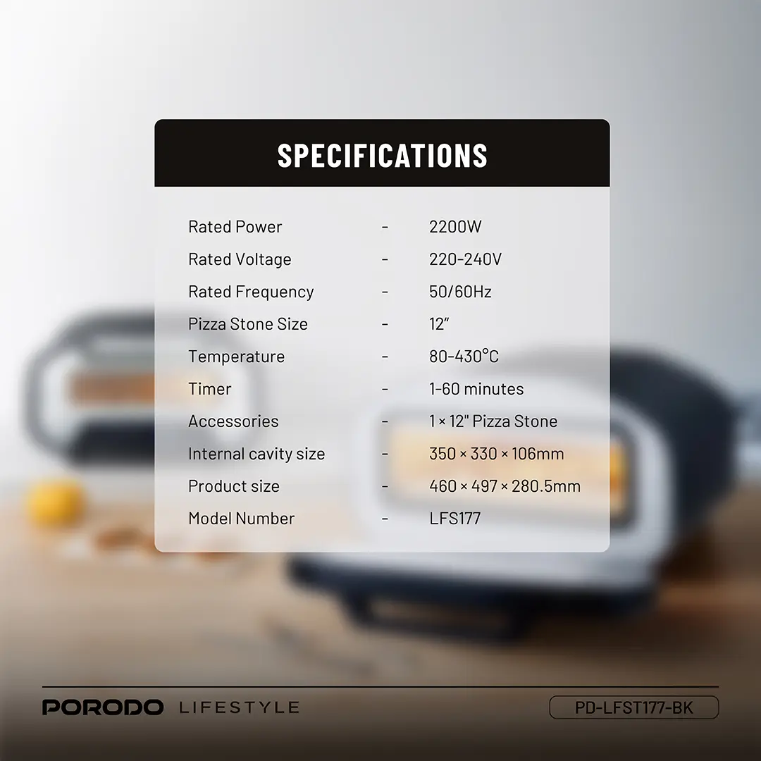 Porodo Lifestyle 12'' Indoor Electric Pizza Maker 2 Porodo Lifestyle 12'' Indoor Electric Pizza Maker - Image 2