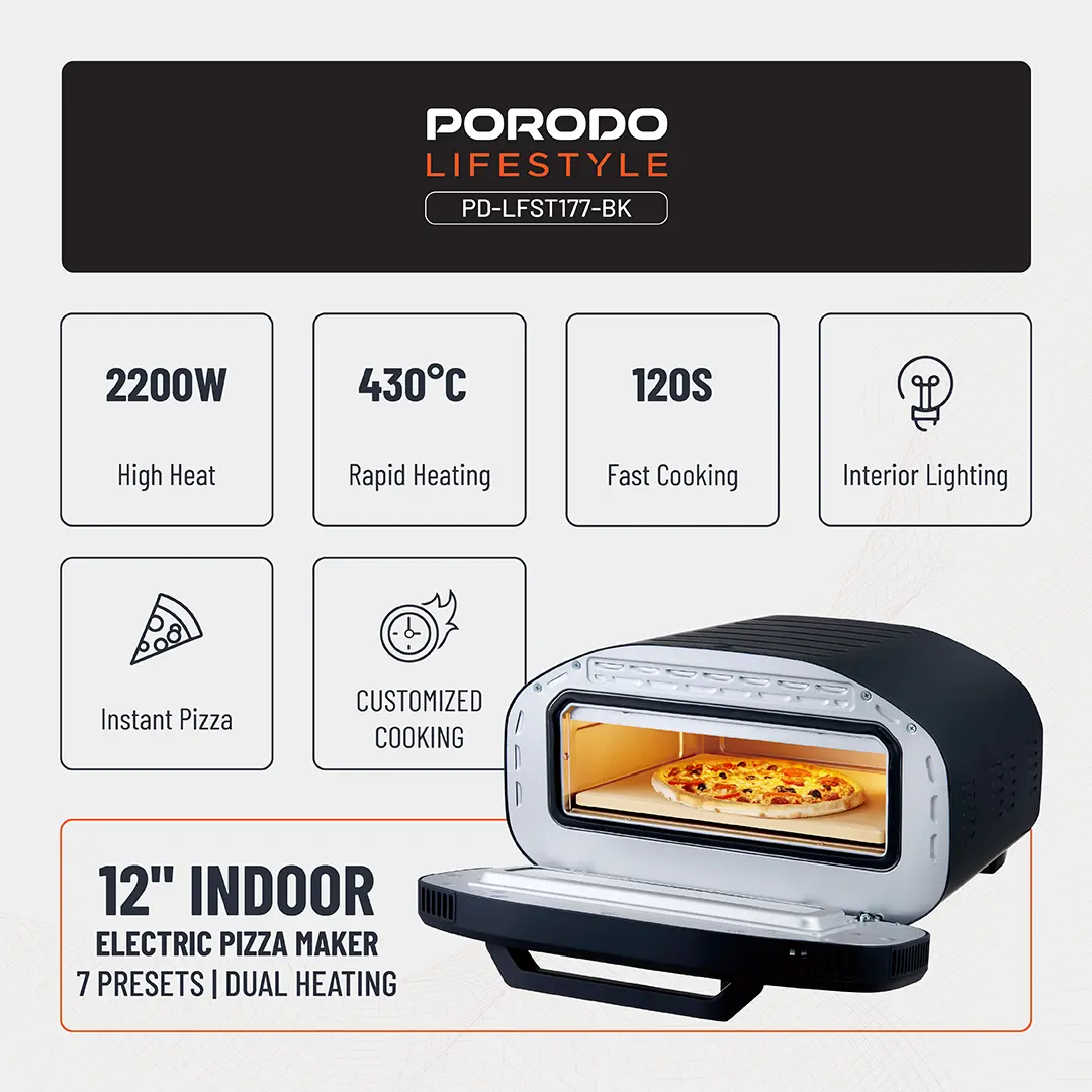 Porodo Lifestyle 12'' Indoor Electric Pizza Maker 3 Porodo Lifestyle 12'' Indoor Electric Pizza Maker - Image 3