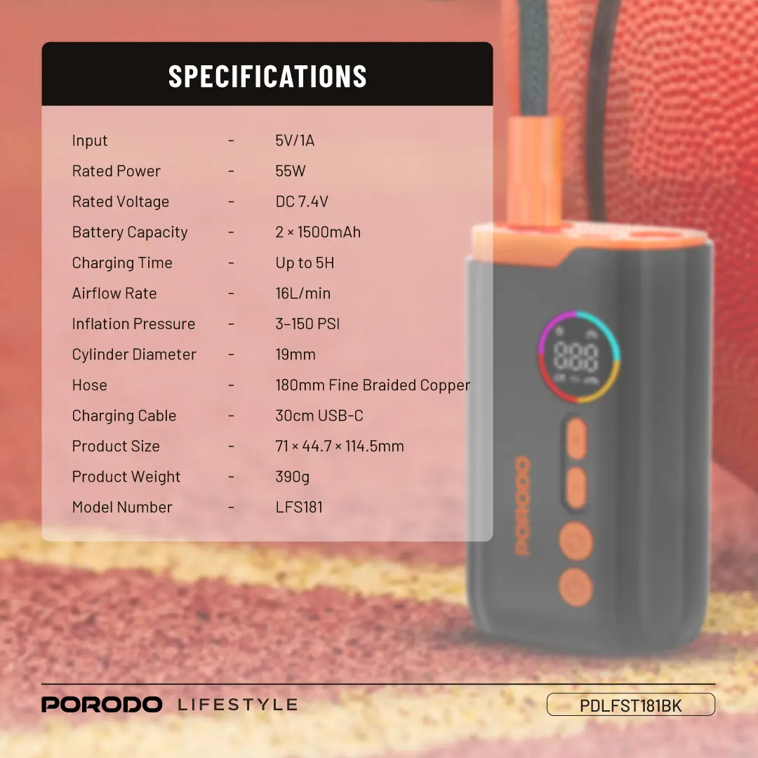 Porodo Lifestyle Electric Air Inflator With High-Pressure Power & Built-In Flashlight 2 Porodo Lifestyle Electric Air Inflator With High-Pressure Power & Built-In Flashlight - Image 2