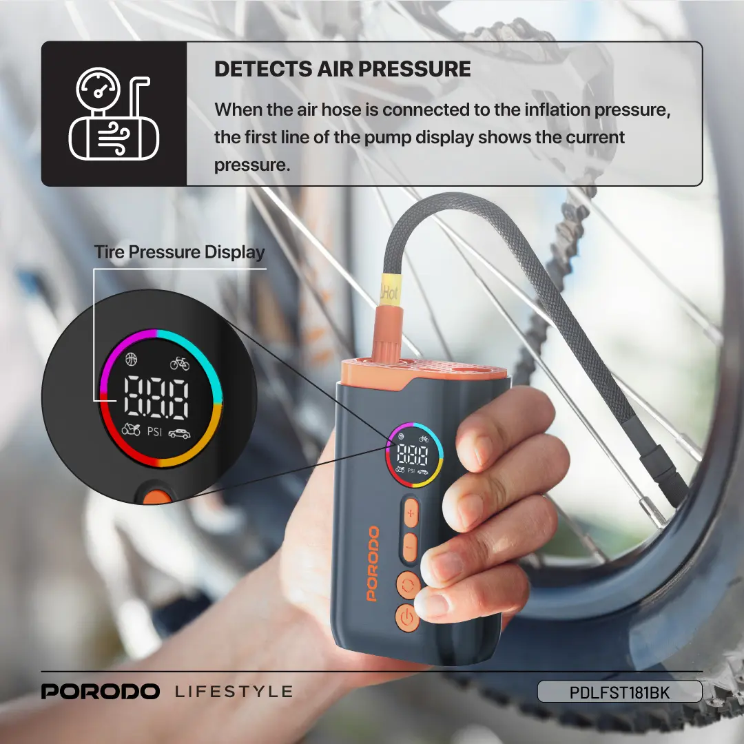 Porodo Lifestyle Electric Air Inflator With High-Pressure Power & Built-In Flashlight 6 Porodo Lifestyle Electric Air Inflator With High-Pressure Power & Built-In Flashlight - Image 6