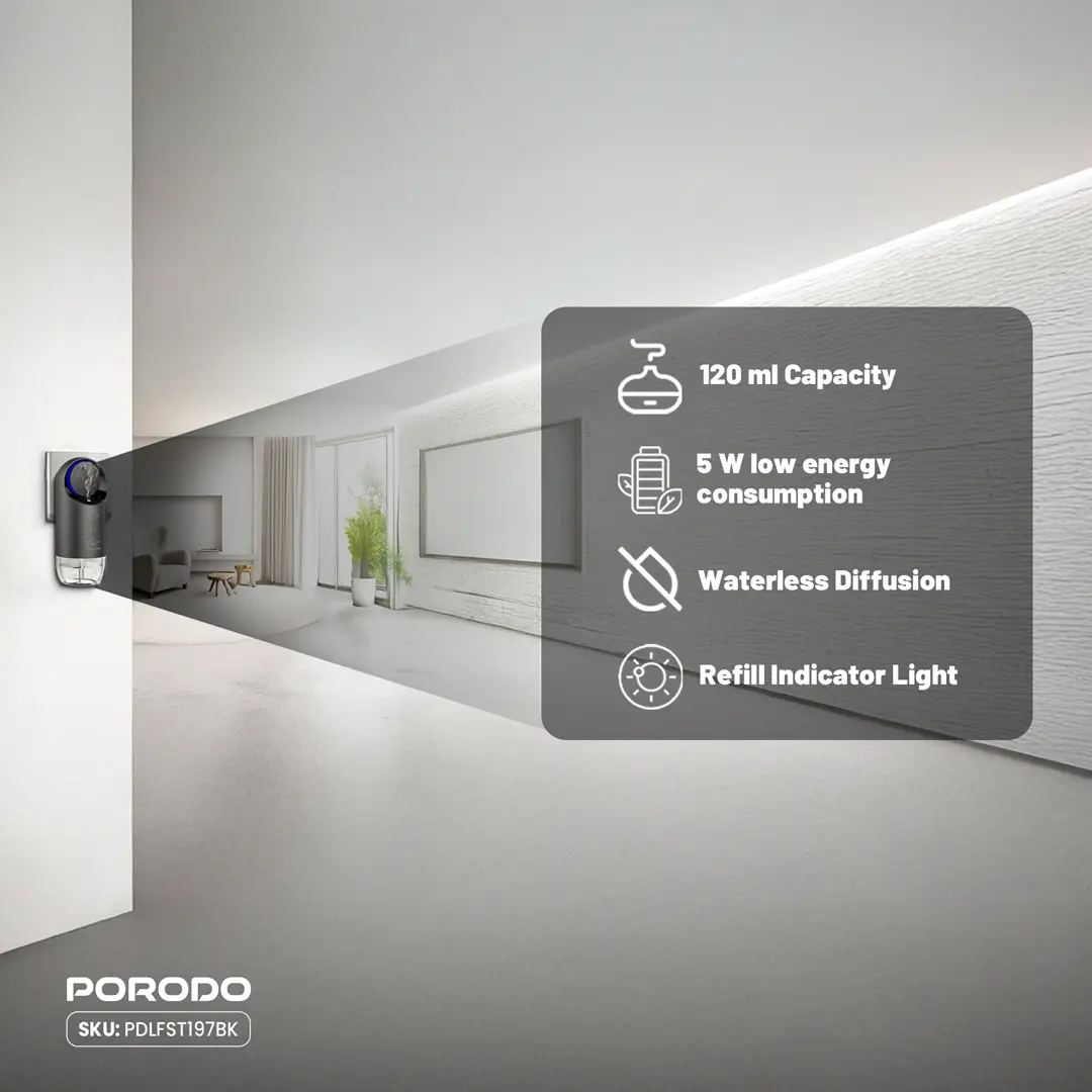 Porodo Lifestyle Wall Plug-In Essential Oil Diffuser 2 Porodo Lifestyle Wall Plug-In Essential Oil Diffuser - Image 2