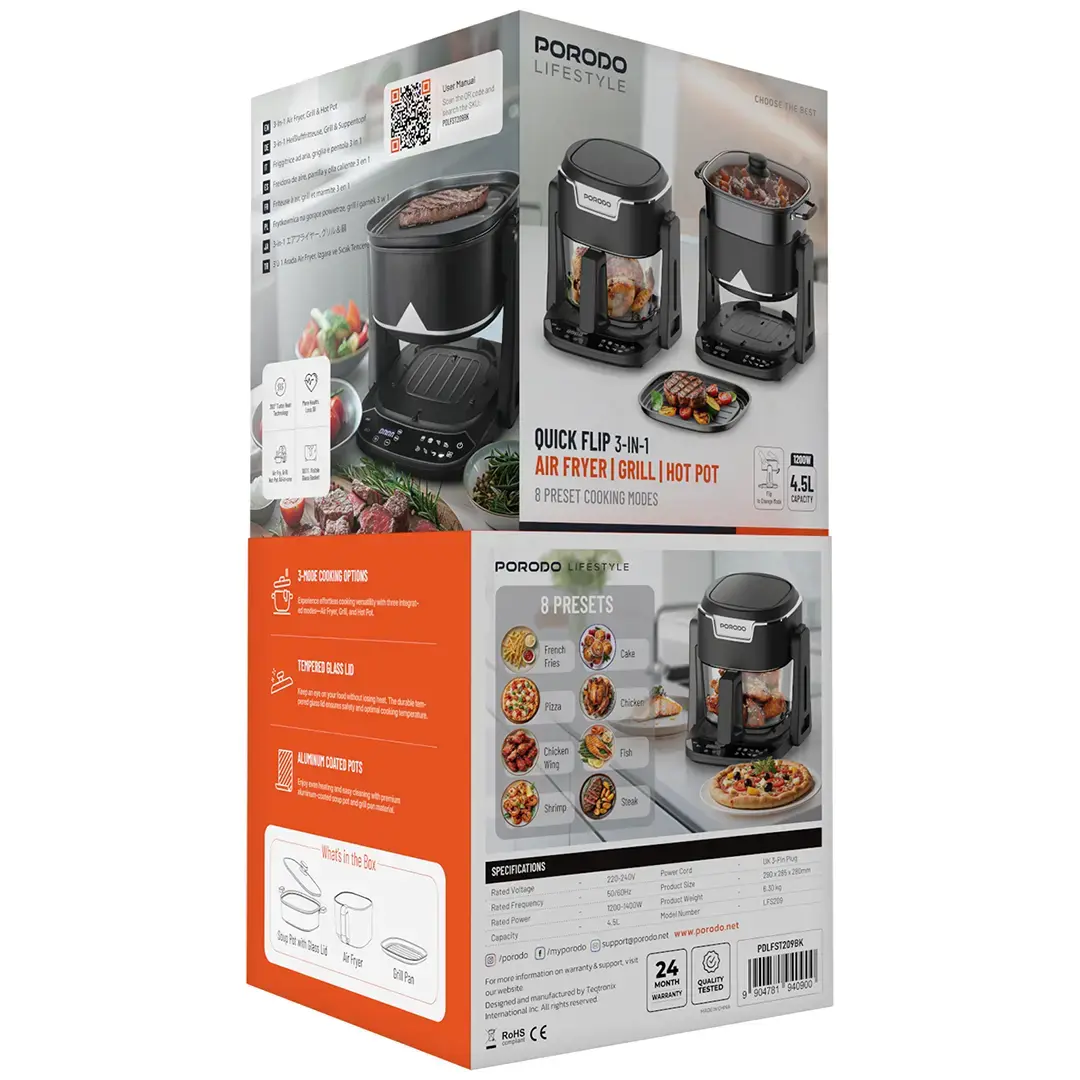 Porodo Lifestyle Quick Flip 3-In-1 Air Fryer | Grill | Hot Pot 4.5L 5 Porodo Lifestyle Quick Flip 3-In-1 Air Fryer | Grill | Hot Pot 4.5L - Image 5