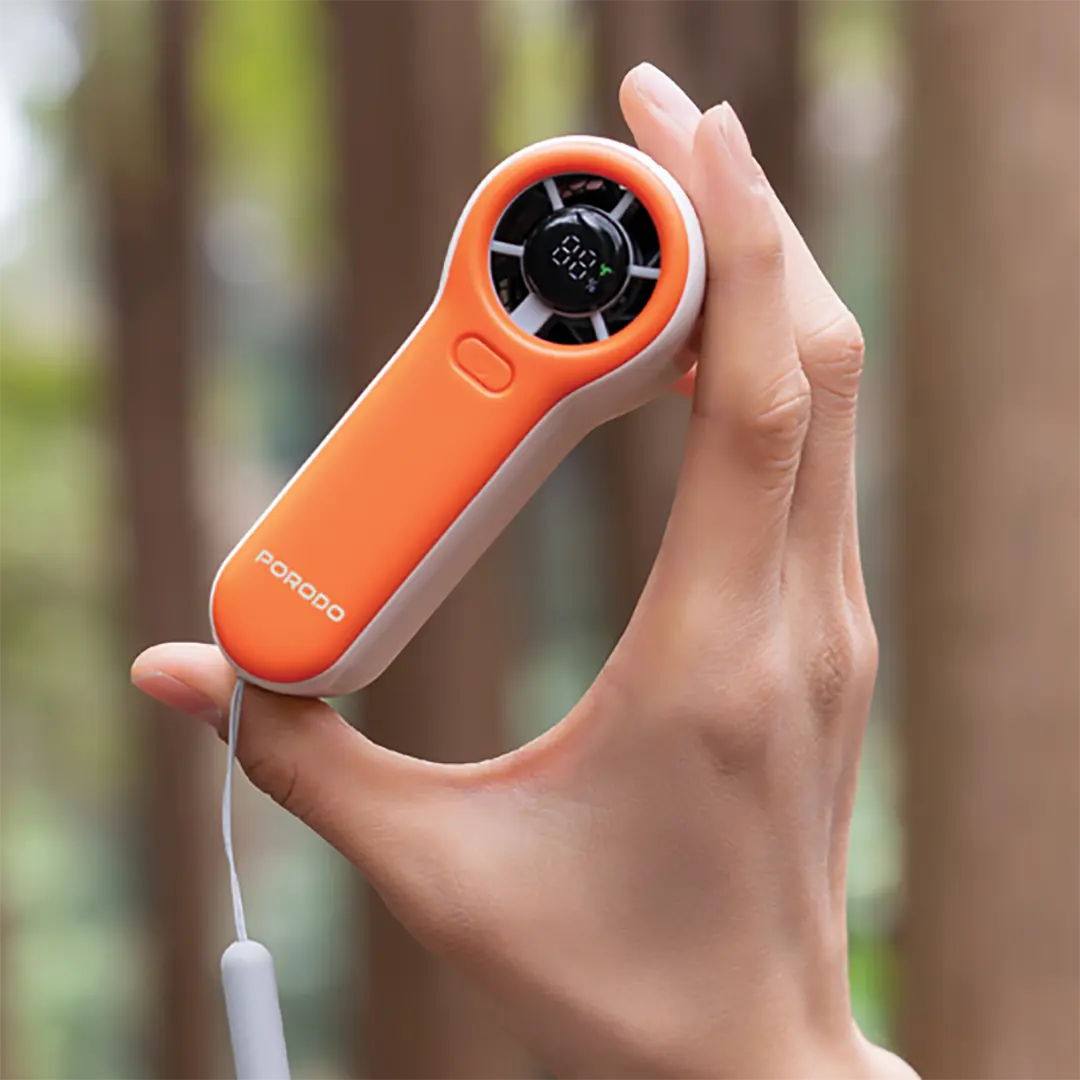 Porodo Lifestyle Pocket Size Handheld Fan - White/Orange 4 Porodo Lifestyle Pocket Size Handheld Fan - White/Orange - Image 4