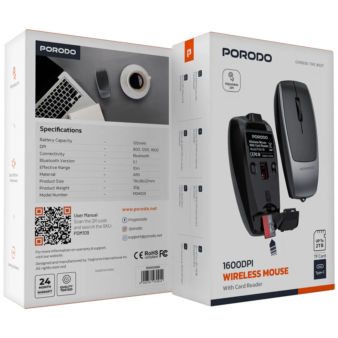 Porodo 1600DPI Wireless Mouse with Card Reader 5 Porodo 1600DPI Wireless Mouse with Card Reader - Image 5