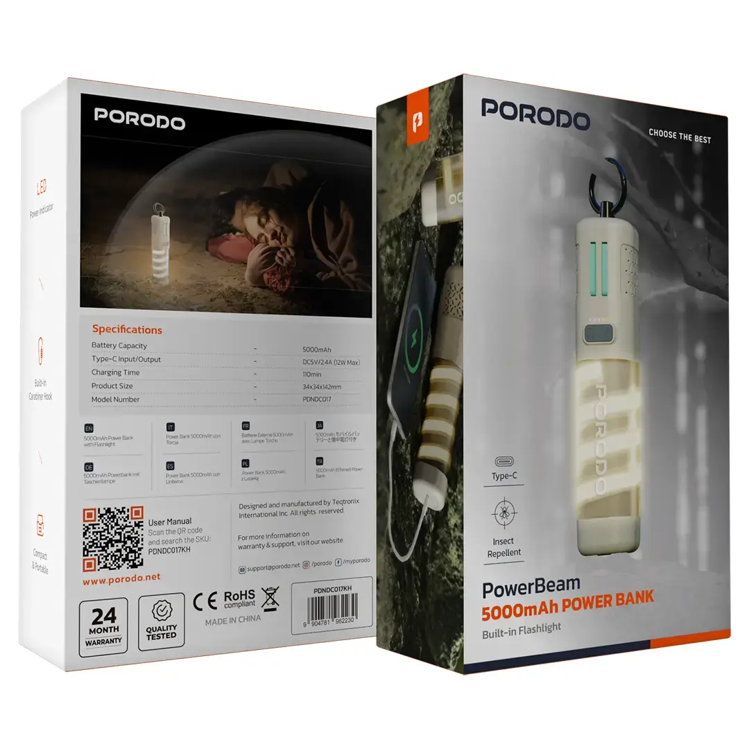 Porodo PowerBeam 5000mAh Power Bank with Built-In Flashlight - Khaki 3 Porodo PowerBeam 5000mAh Power Bank with Built-In Flashlight - Khaki - Image 3