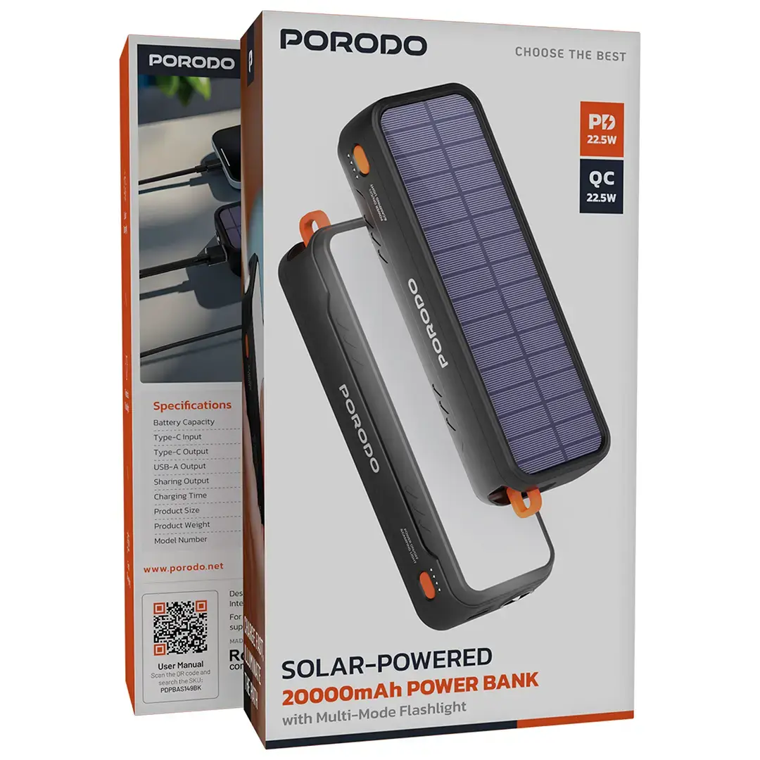 Porodo Solar-Powered 20000mAh Power Bank 2 Porodo Solar-Powered 20000mAh Power Bank - Image 2