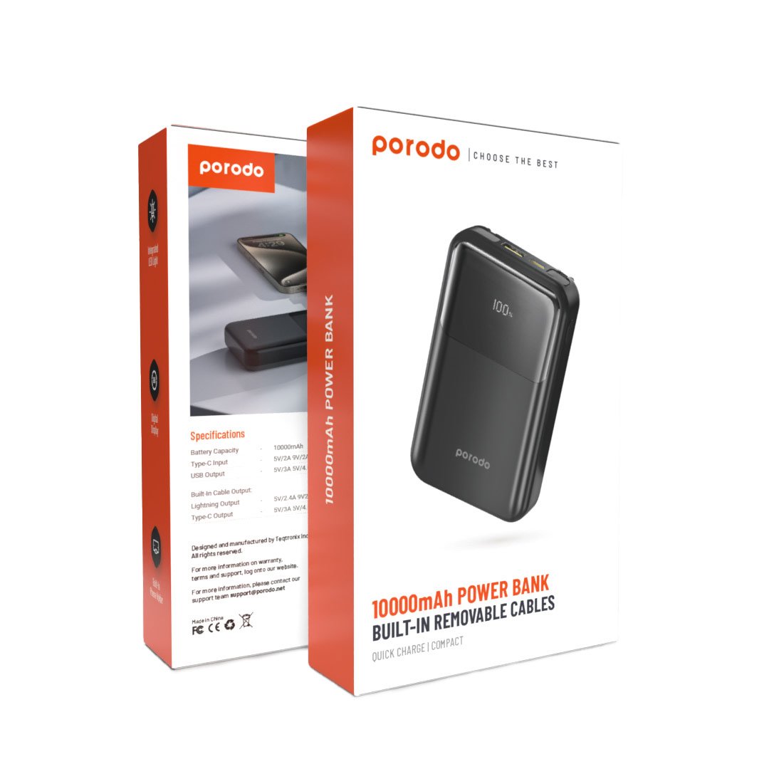 Porodo 10000 mAh 18W Powerbank with Type C and Lightning Cable 3 Porodo 10000 mAh 18W Powerbank with Type C and Lightning Cable - Image 3