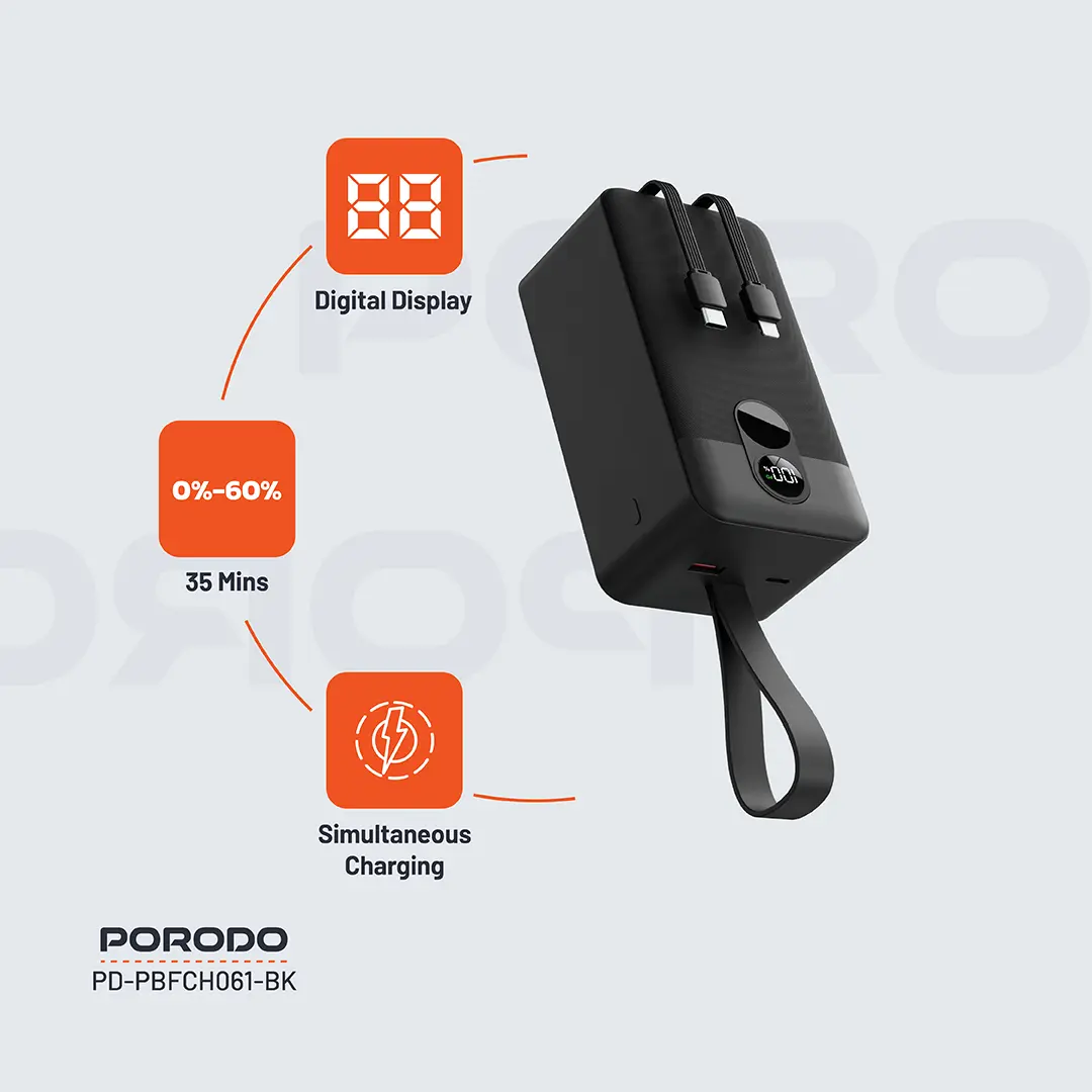 Porodo 50000mAh Power Bank Integrated Cables 2 Porodo 50000mAh Power Bank Integrated Cables - Image 2