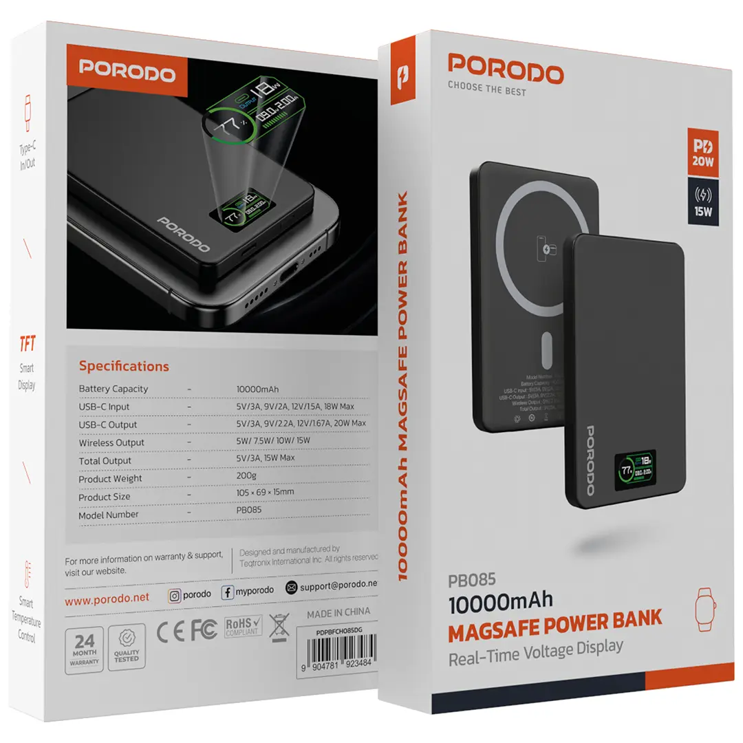 Porodo 10000mAh MagSafe Power Bank - Dark Gray 3 Porodo 10000mAh MagSafe Power Bank - Dark Gray - Image 3