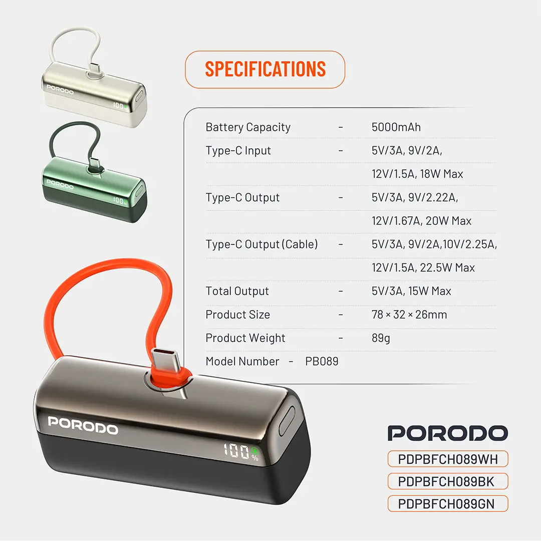 Porodo Pocket Volt 5000mAh Power Bank 2 Porodo Pocket Volt 5000mAh Power Bank - Image 2