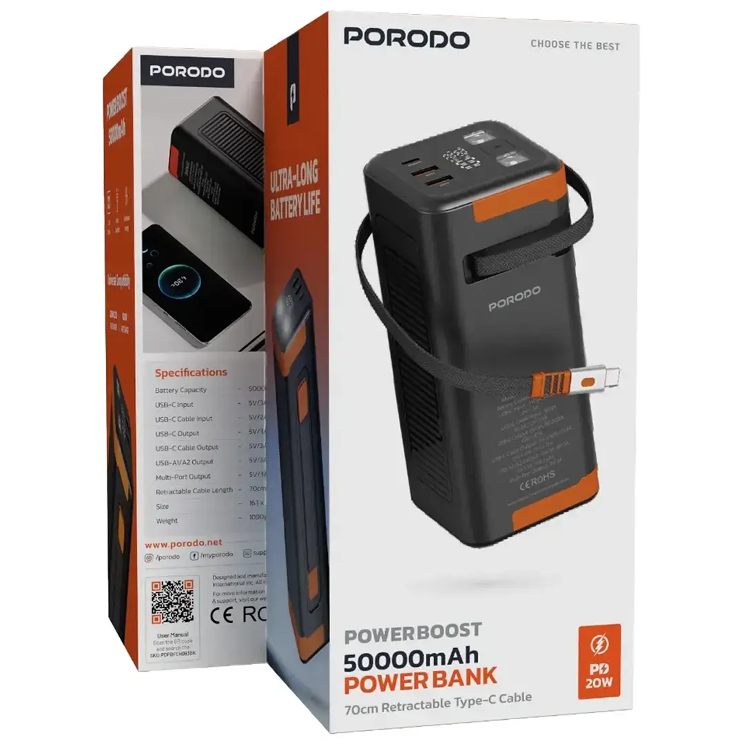Porodo Power Boost 50000mAh Power Bank with Retractable Type-C Cable 3 Porodo Power Boost 50000mAh Power Bank with Retractable Type-C Cable - Image 3
