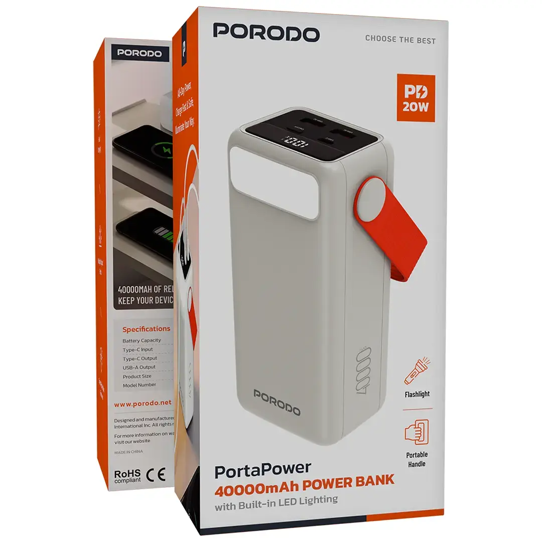 Porodo PortaPower 40000mAh Power Bank with Built-In LED Lighting 2 Porodo PortaPower 40000mAh Power Bank with Built-In LED Lighting - Image 2