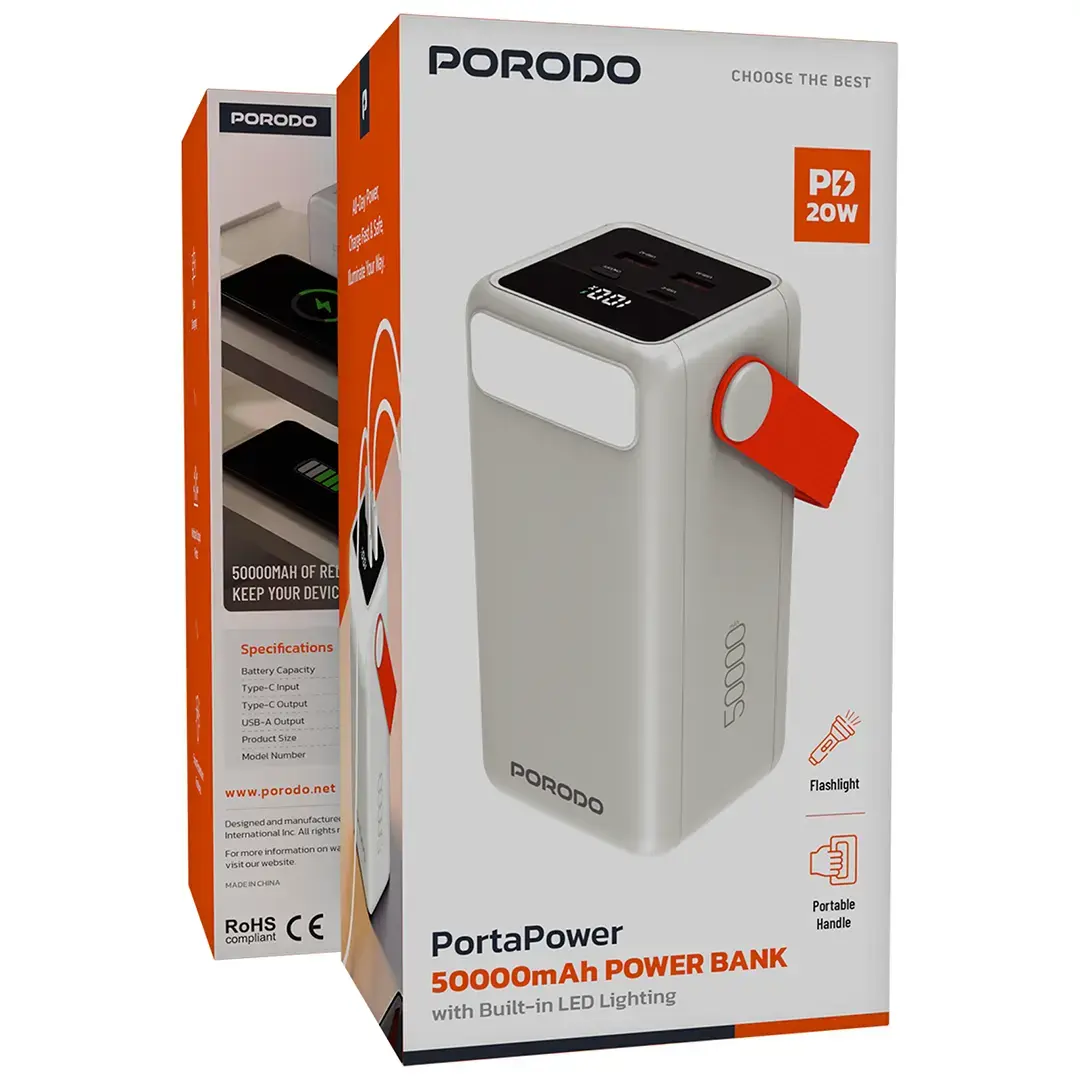 Porodo PortaPower 50000mAh Power Bank with Built-In LED Lighting 2 Porodo PortaPower 50000mAh Power Bank with Built-In LED Lighting - Image 2