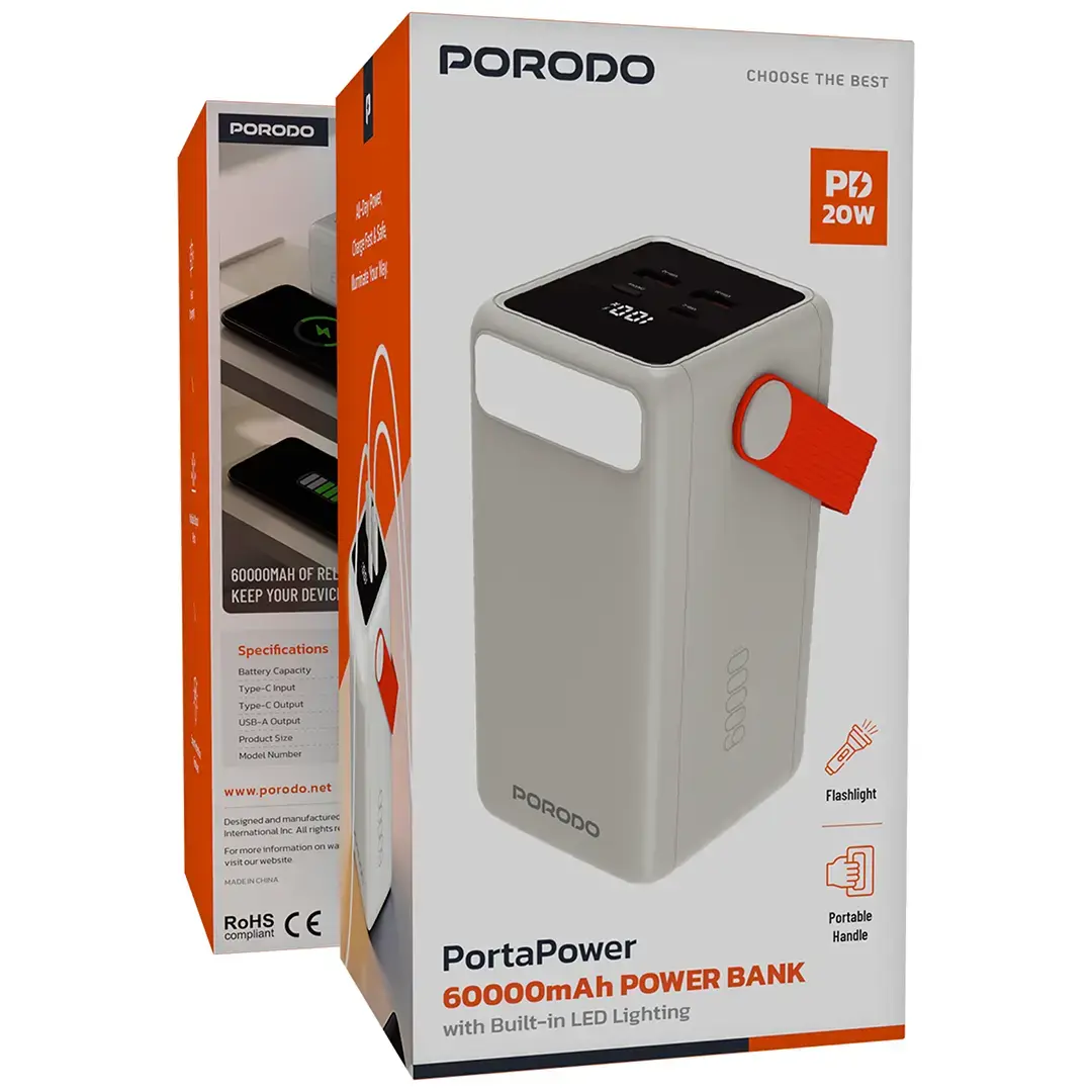 Porodo PortaPower 60000mAh Power Bank with Built-In LED Lighting 2 Porodo PortaPower 60000mAh Power Bank with Built-In LED Lighting - Image 2