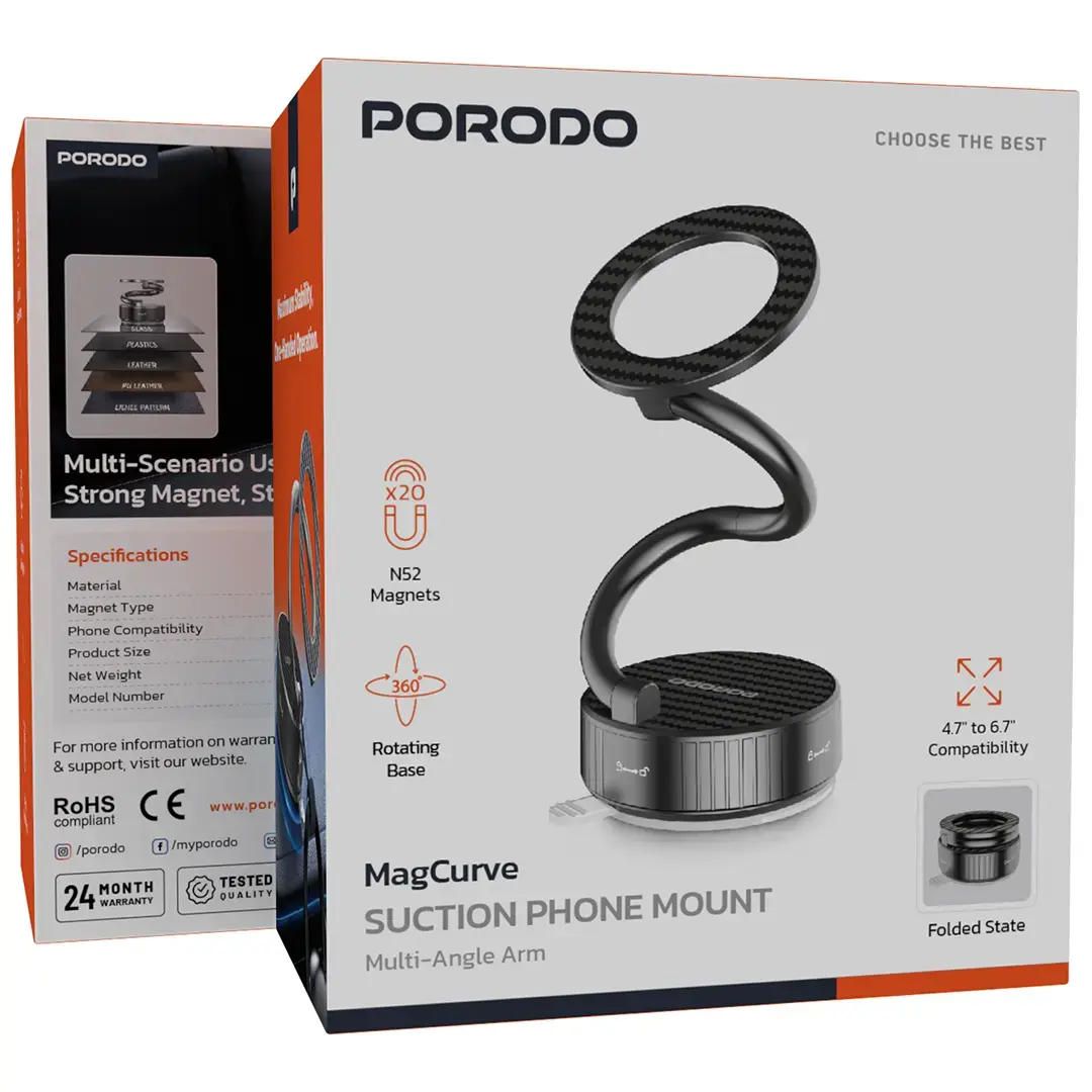 Porodo MagCurve Suction Phone Mount 4 Porodo MagCurve Suction Phone Mount - Image 4