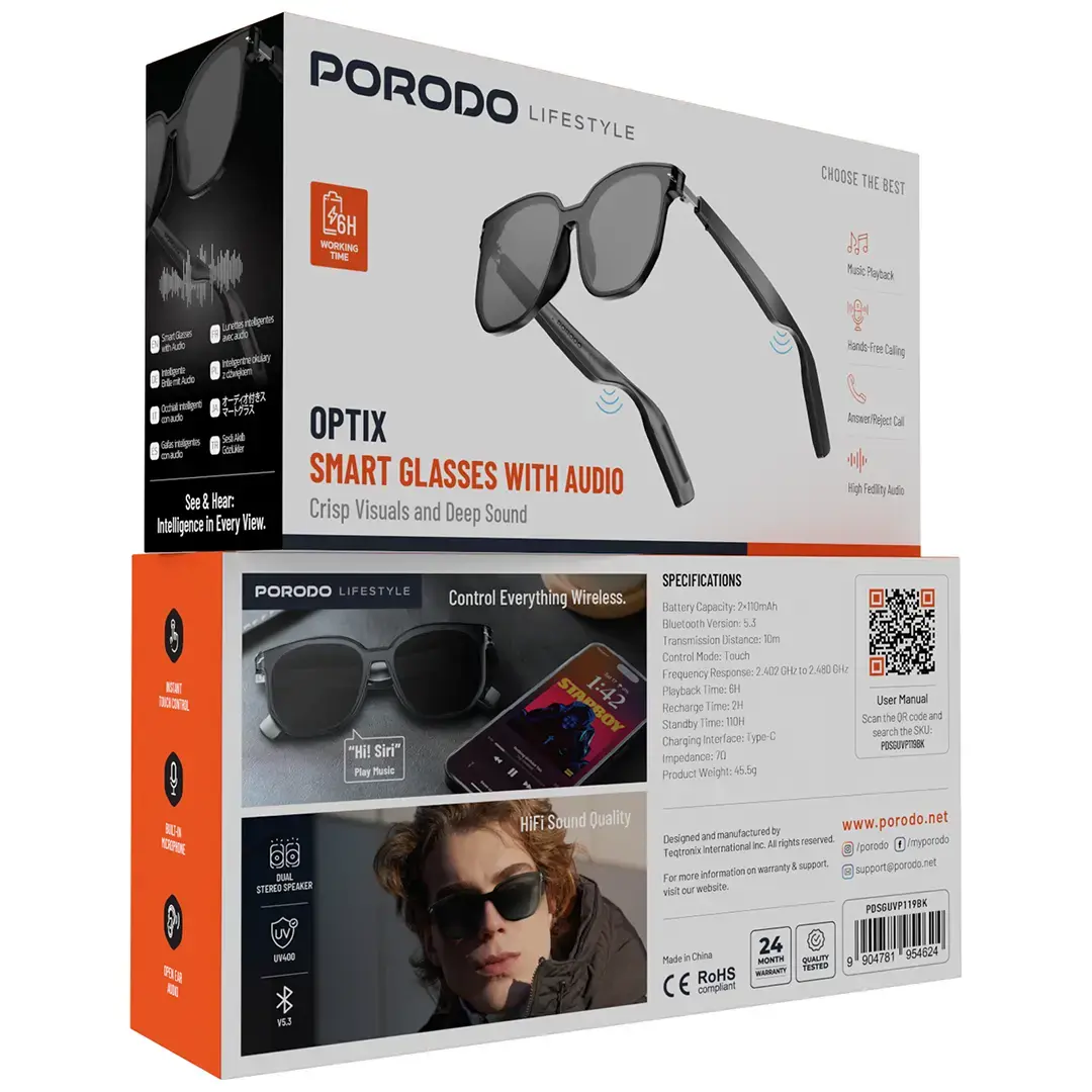 Porodo Lifestyle Optix Smart Glasses with Audio 2 Porodo Lifestyle Optix Smart Glasses with Audio - Image 2