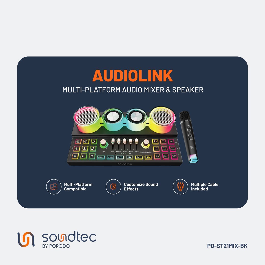 Porodo Soundtec Audiolink Multi-Platform Audio Mixer and Speaker 6 Porodo Soundtec Audiolink Multi-Platform Audio Mixer and Speaker - Image 6
