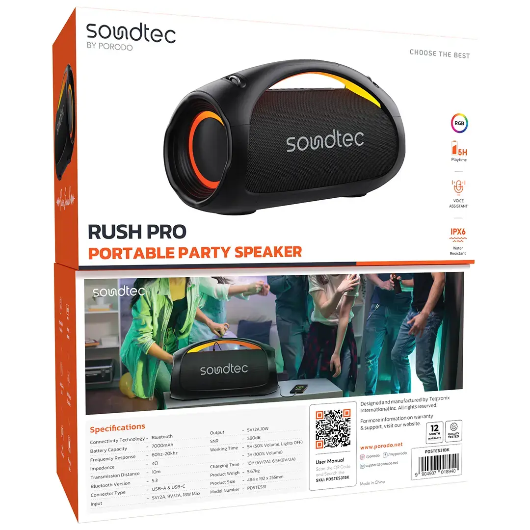 Porodo Soundtec Rush Pro Portable Party Speaker 5 Porodo Soundtec Rush Pro Portable Party Speaker - Image 5