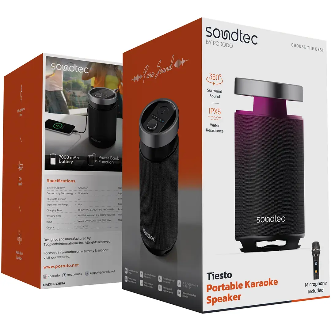 Porodo Soundtec Tiesto Portable Karaoke Speaker 4 Porodo Soundtec Tiesto Portable Karaoke Speaker - Image 4