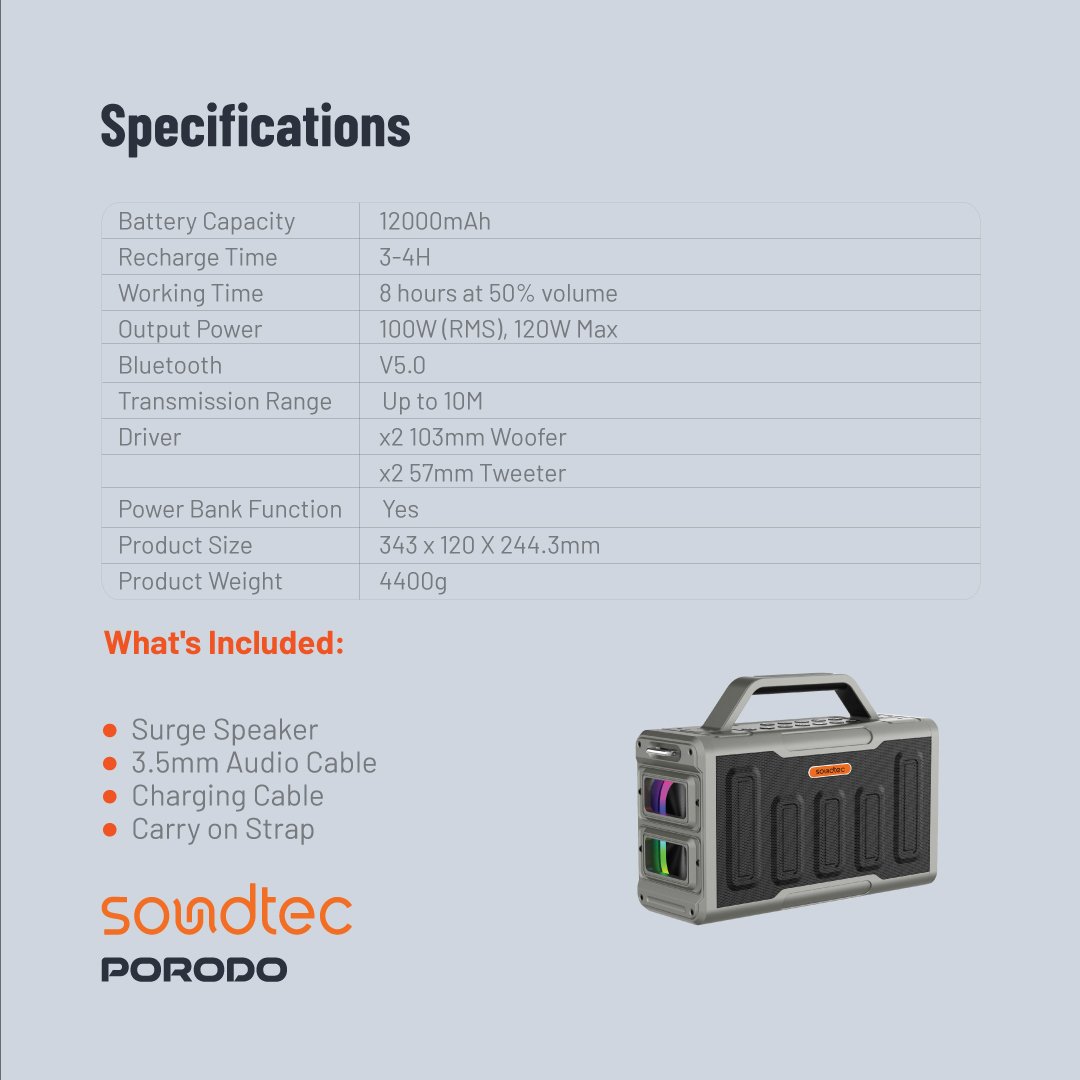 Porodo Soundtec Surge 2.2 Channel Party Speaker 5 Porodo Soundtec Surge 2.2 Channel Party Speaker - Image 5