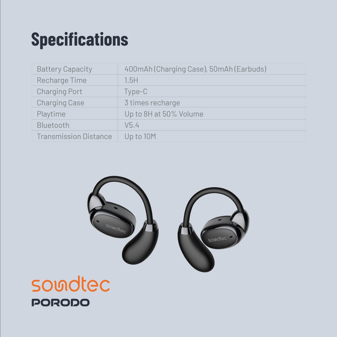 Porodo Soundtec Aero Tune Open Wearable Earbuds 5 Porodo Soundtec Aero Tune Open Wearable Earbuds - Image 5